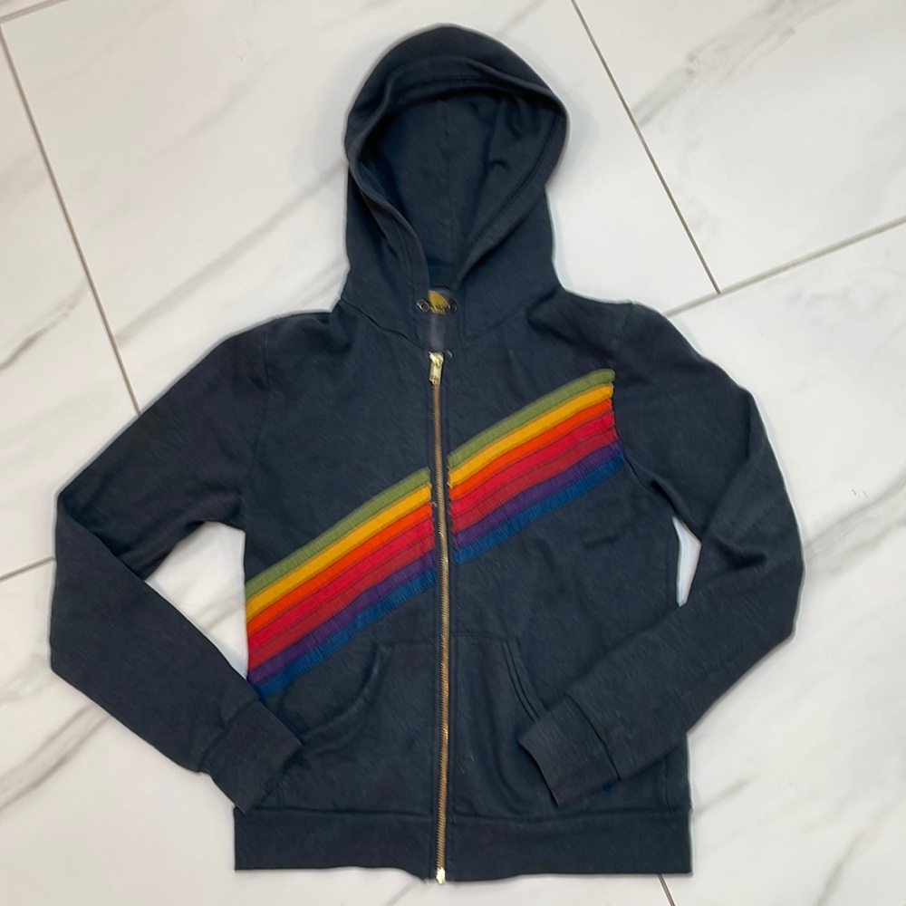 Aviator Nation Rainbow Embroidered Hoodie in Navy